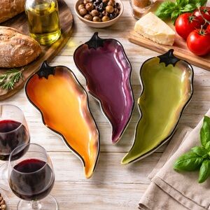 3-PC Clay Art La Mesa Hand-painted Ceramic Hot Peppers Serveware Vintage 90s